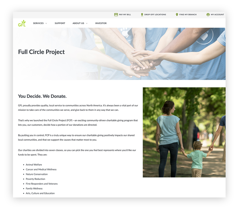 Screenshot of the full circle project page