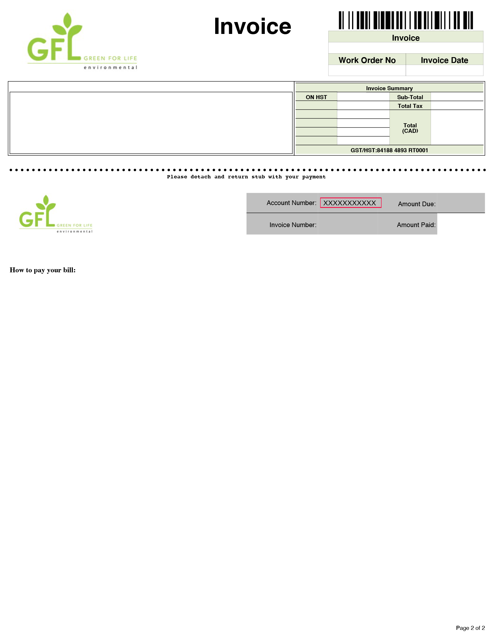 Invoice Template for A1 Sewage Services Customers