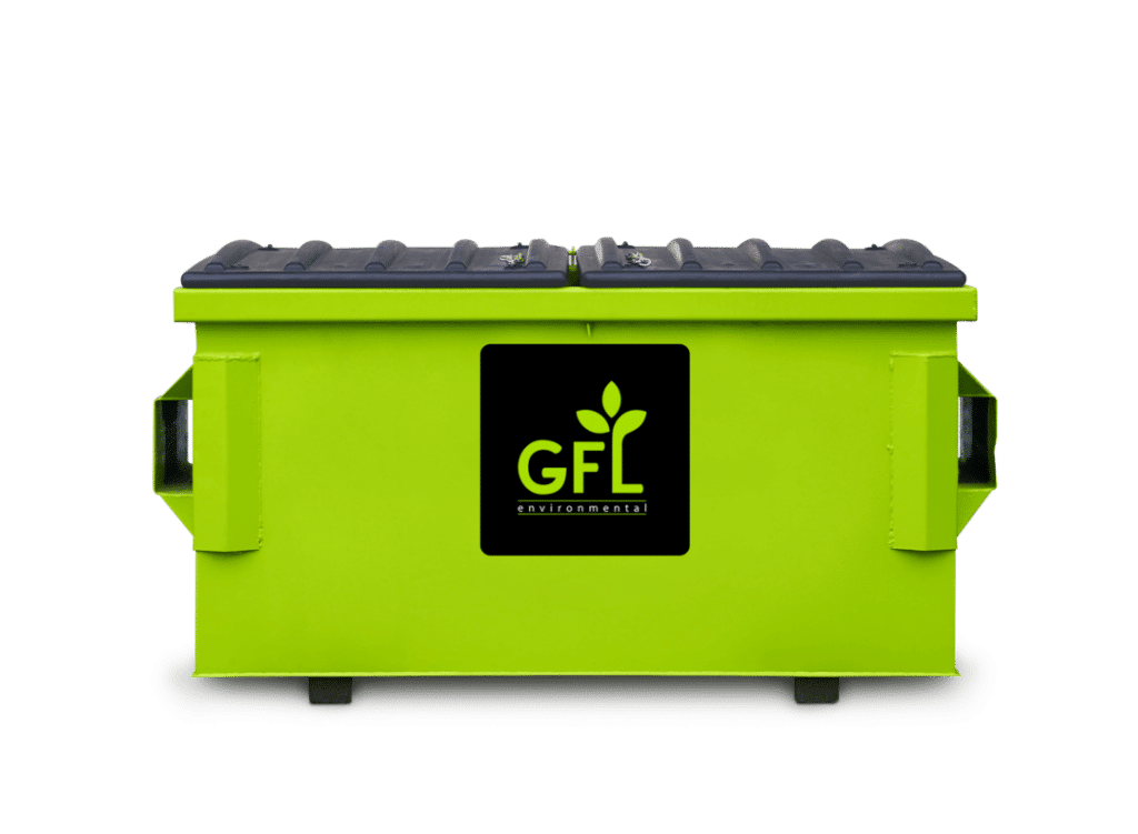 2 Yard Green GFL Dumpster with a man standing next to it
